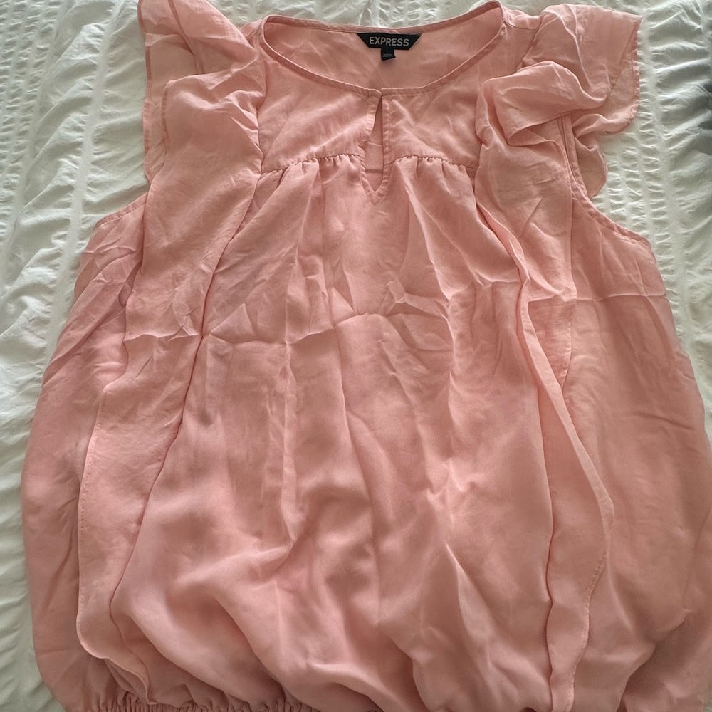 Express Pink Flutter Sleeve Ruffled Blouse - Picture 5 of 5